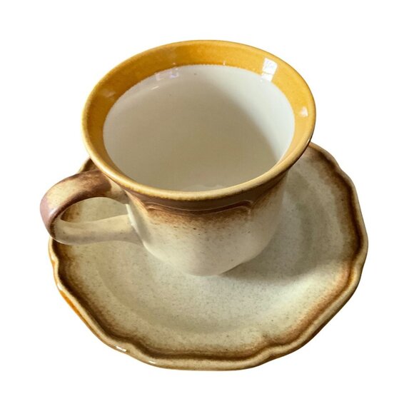 Vintage Mikasa Whole Wheat E 8000 Stoneware Cup & Saucer Set Of 2 Made In Japan - Picture 7 of 7